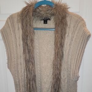 H&M Cream Knit Cardigan with Faux Fur